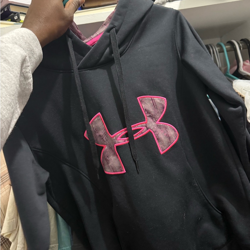 Under Armour Black Hoodie with Vibrant Pink Logo